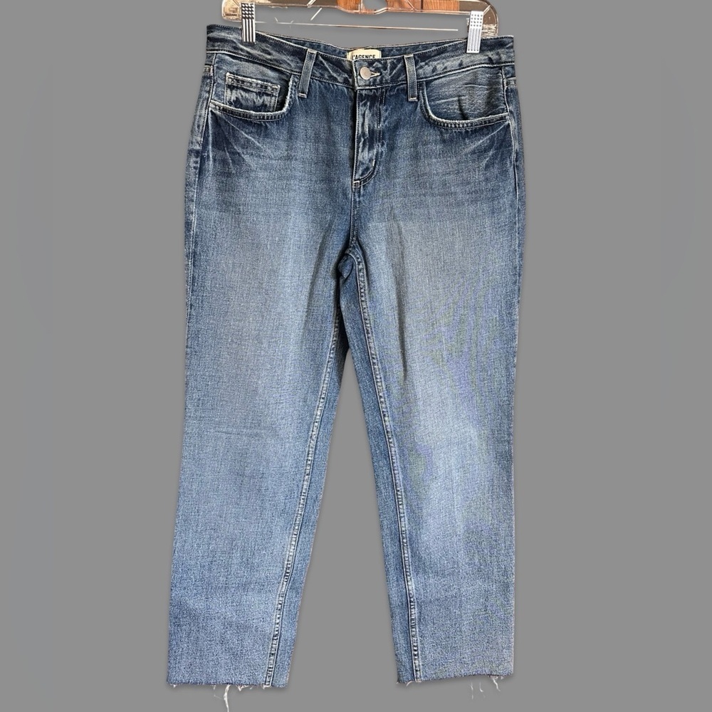 L'Agence Raw Hem Straight Ankle Cropped 100% Cotton Blue Jeans Size 27